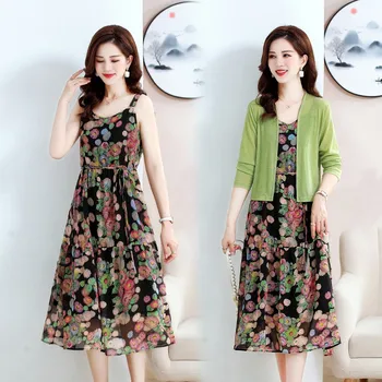 Primavera estate nuovo Cardigan scialle top floreale Sling Dress due pezzi vestito professionale da donna Set gonna moda coreana