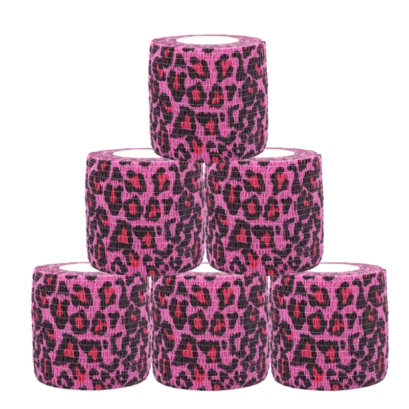 1/3/6 Pcs of Pink Leopard Print Tape Tattoo Handle Bandage Anti Slip Sports Non-woven Fabric Self-adhesive Elastic Bandage