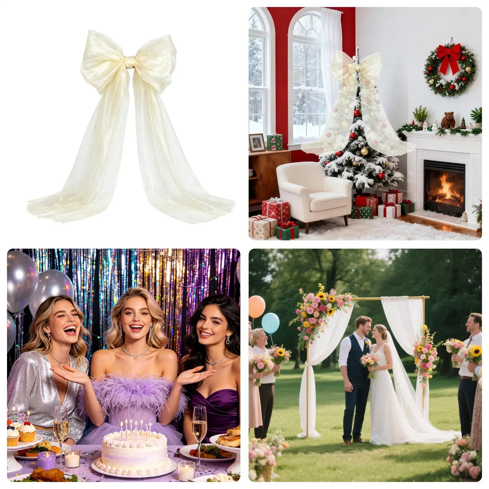 Extra Large Bow Tree Topper 78.7x19.7 Inch Elegant Tulle Decor Extra Large Bow Tree Topper For Party Walls Porches Fireplace
