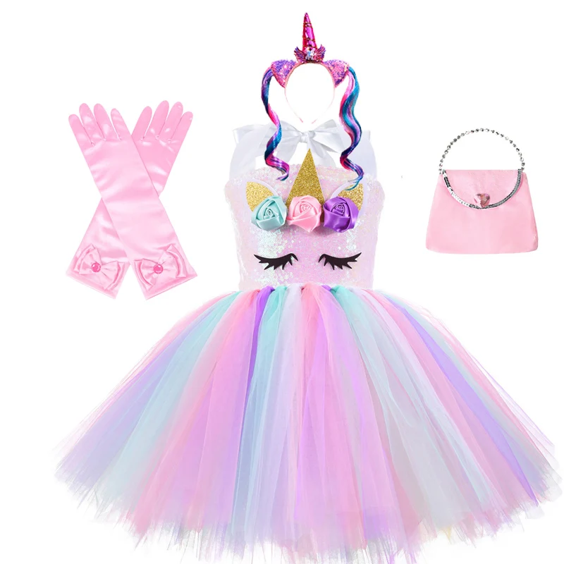 Robe de baptême en forme de licorne pour filles, vêtements Tutu pelucheux pour fête d'anniversaire et mariage, Costume d'halloween