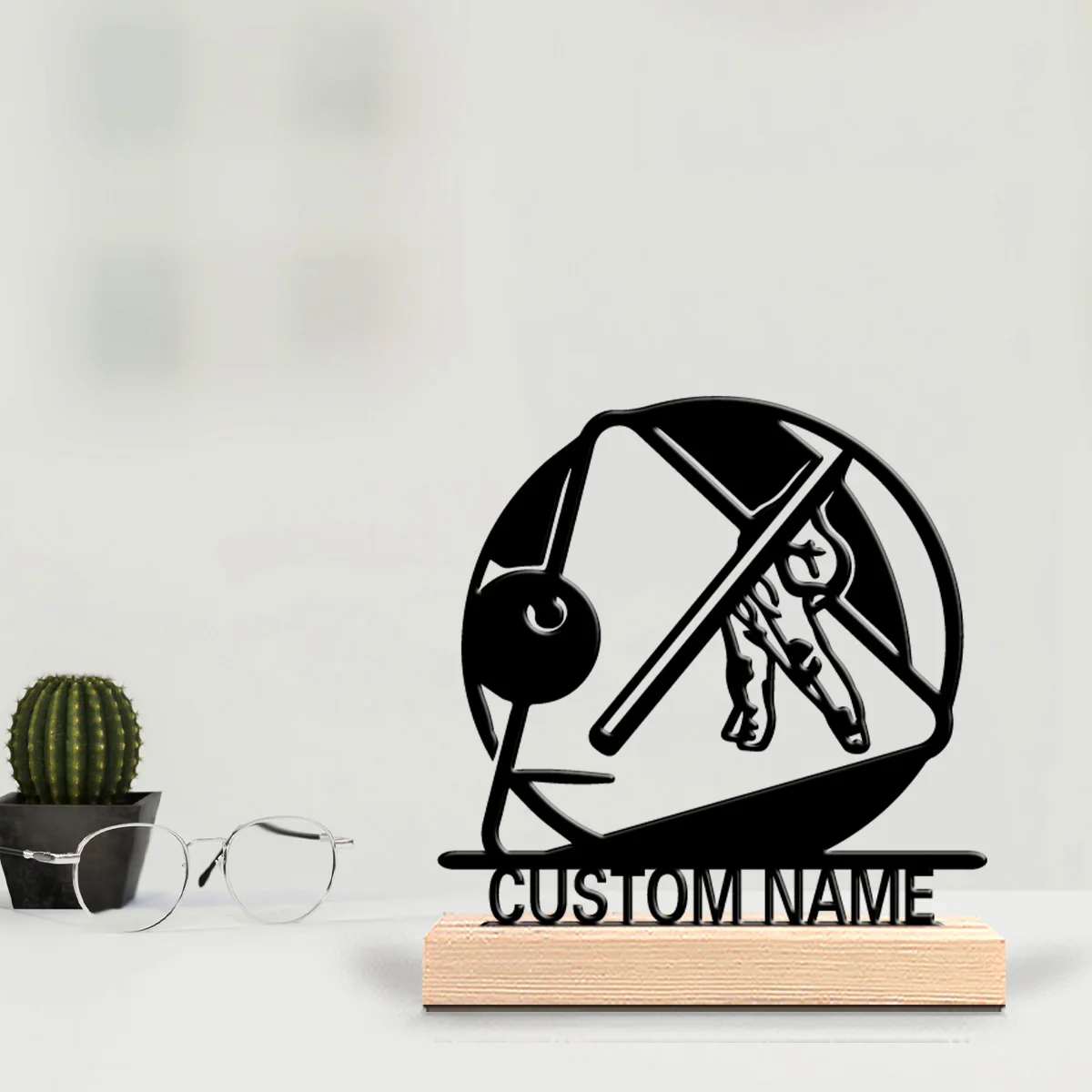 1pc compass Customizable Text Metal Statue Iron Ornament Art Figurine With Wood Base Iron Statue With Wood Base For Girl Gifts - view 4