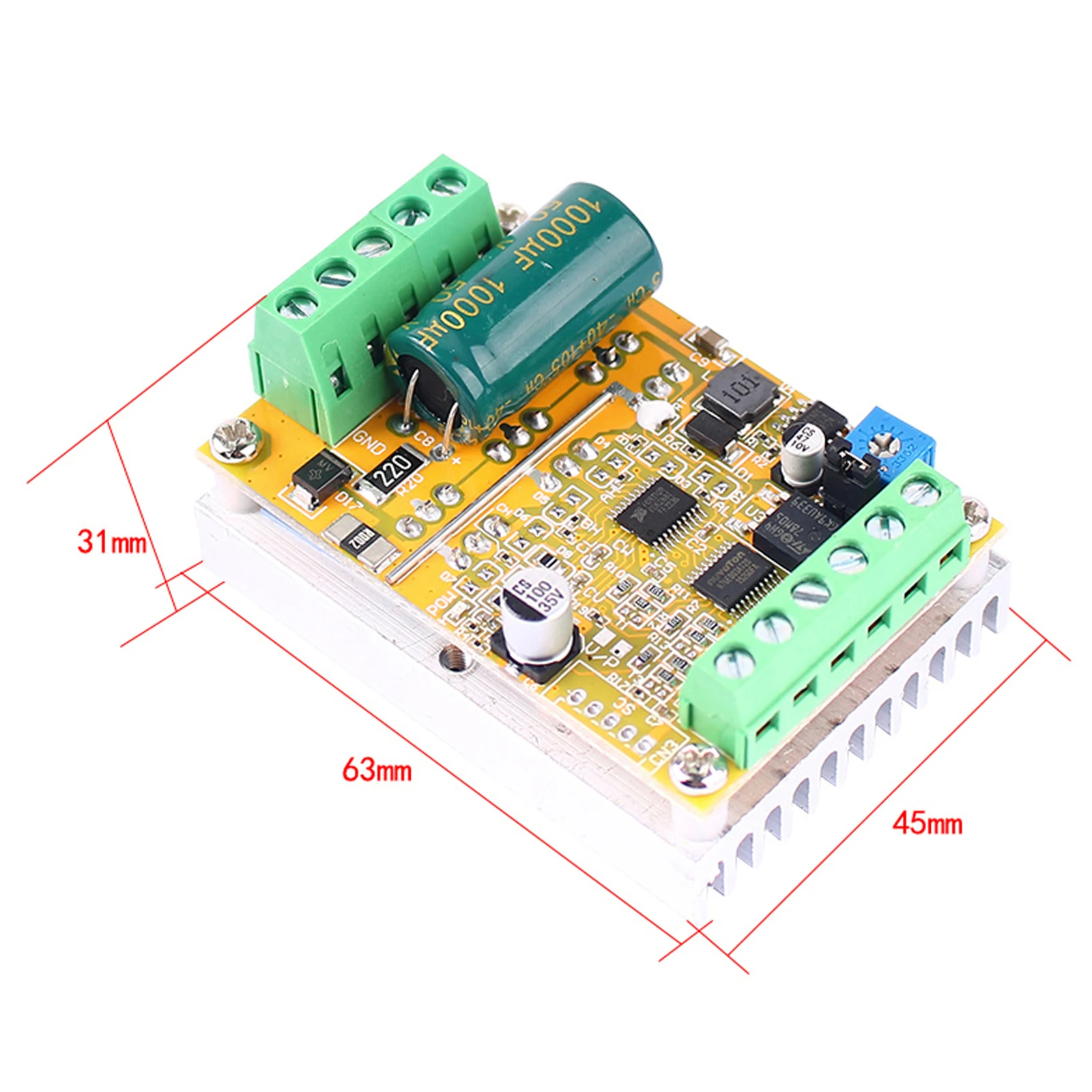 380W Three-phase DC Brushless Hall-less Driver Board PWM Motor Controller Motor Speed Regulation DC6.5-50V