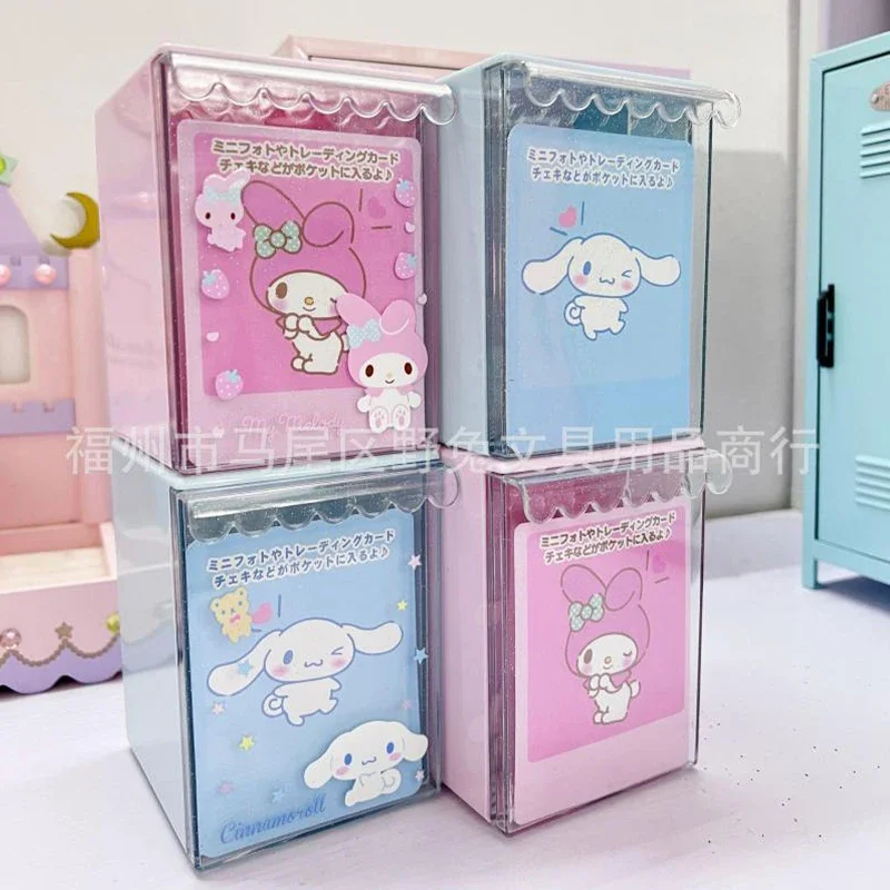 Kawali Sanrio Hello Kitty Kuromi My Melody Cinnamoroll Storage Box Transparent Glitter Powder Hairpin Accessory Card Storage Ins