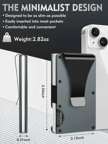 Minimalist Wallet for Men & Women Slim RFID Wallet, Scratch Resistant, Credit Card Holder & Money Clip, Easily Removable Money