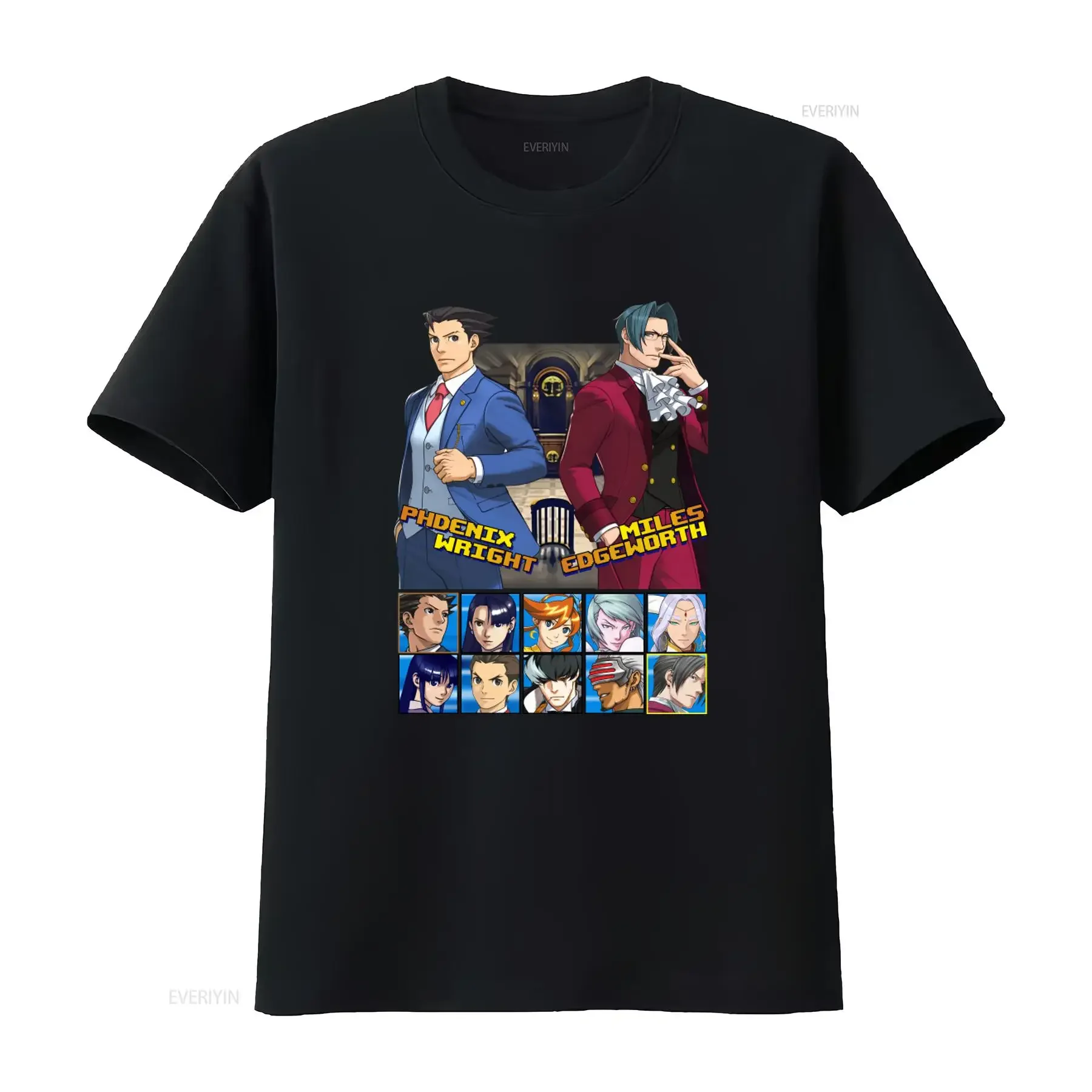 Ace Attorney Phoenix Wright Miles Edgeworth Print T Shirt for Men vintage Washed homme Soft graphic Slightly Stylish