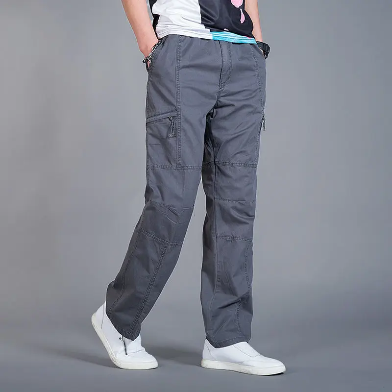 Men\'s Cotton Casual Pants Casual Elastic Waist Trousers Fitness Sportswear Spring Autumn Outdoor Work Pants Big Size