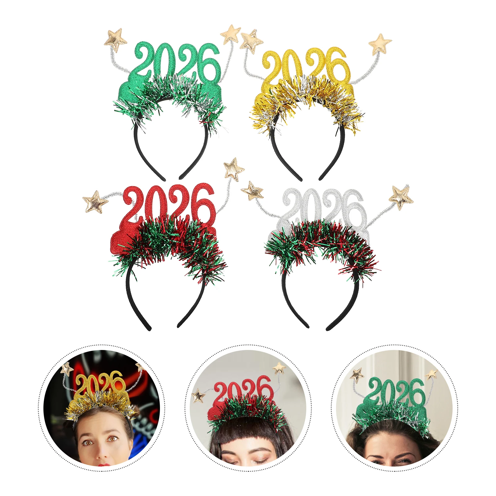 

4 Pcs New Year Headband Headdress Year's Years Eve Hairbands Party Headbands for Women Clothing Accessories Chinese