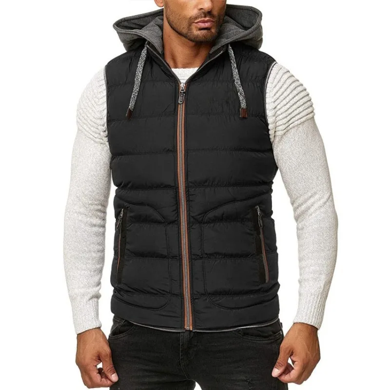 Autumn And Winter New Men\'s Fashion Solid Color Hooded Cotton Vest