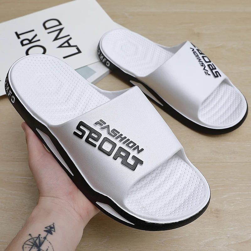 Pantofole da uomo di grandi dimensioni scivoli stile sportivo estivo suola spessa antiscivolo sandali per il tempo libero da spiaggia slip-on alla moda traspiranti