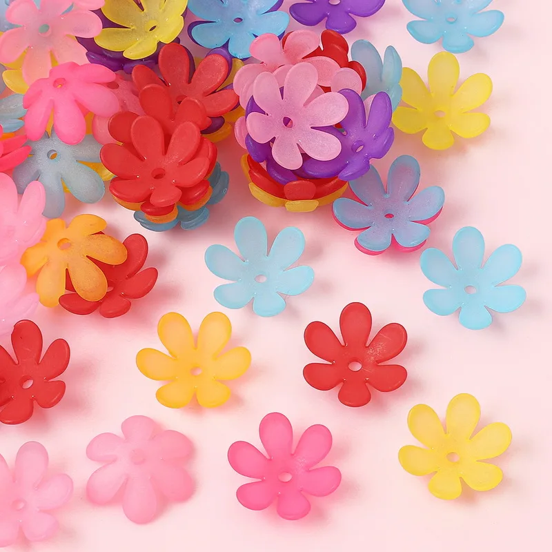 50Pcs Acrylic matte solid color six petal flower accessories Beads beaded DIY bracelet necklace pendant jewelry materials