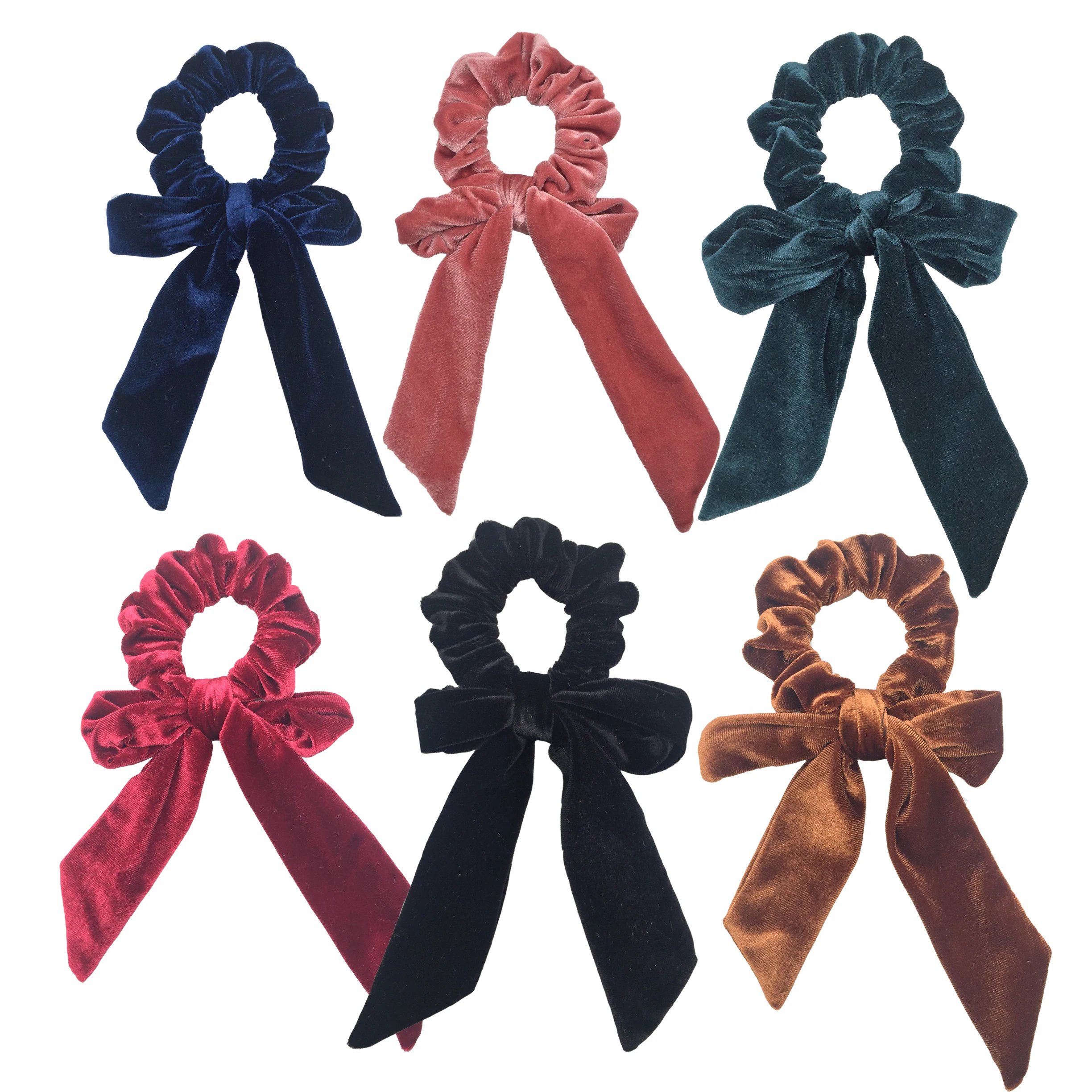 Bohemian Fashion Flower Printed Satin Elastic Long Ribbon Hair Bands Ponytail Scarf Tie Women Scrunchies Accessories solid bow