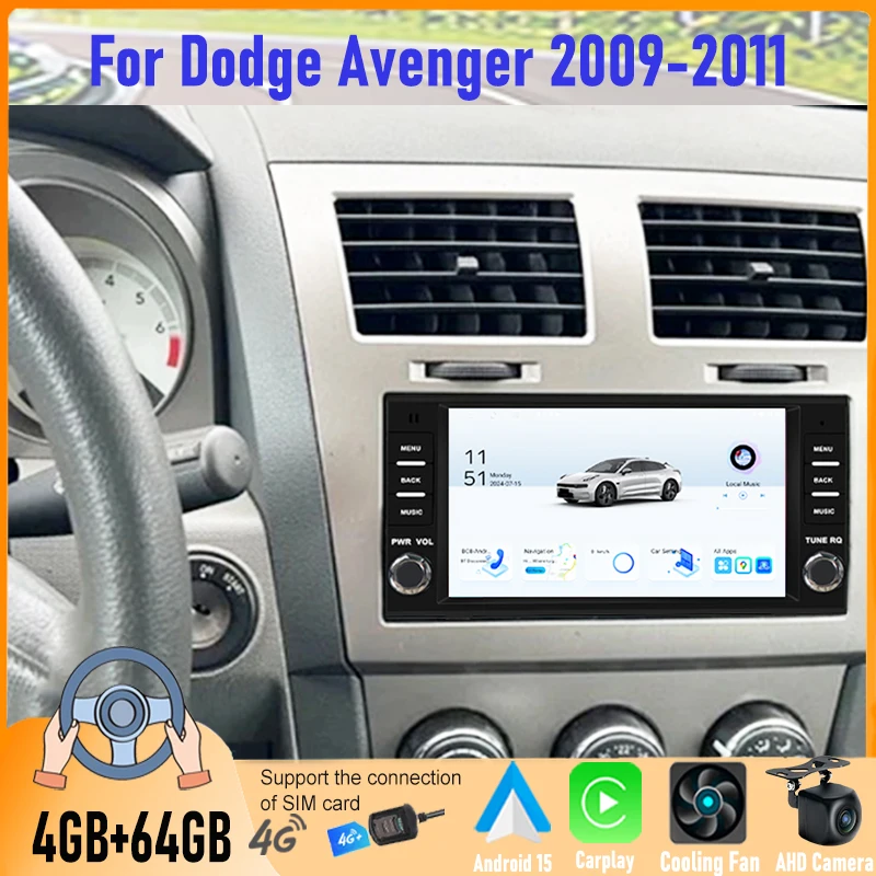 

7'' Android 15 Car Radio for Dodge Avenger 2009-2011 with 4+64GB Wireless Carplay GPS Navi WiFi BT Touch Screen FM