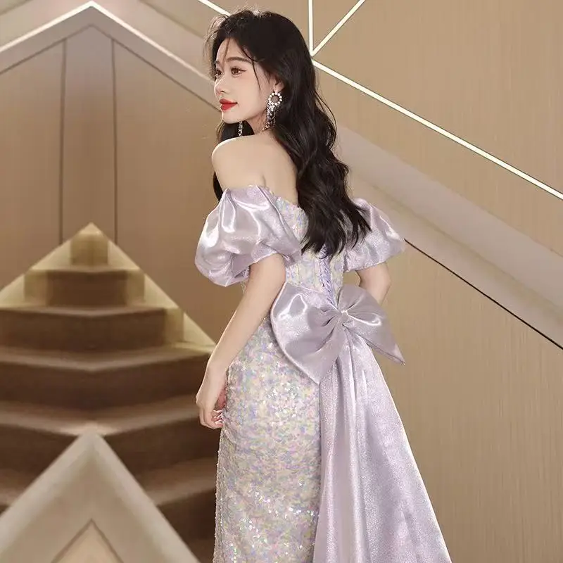 Aangepaste dromerige avondjurken off-shoulder kralen pailletten kant luxe zeemeermin prom party formele jurk voor vrouwen met strik