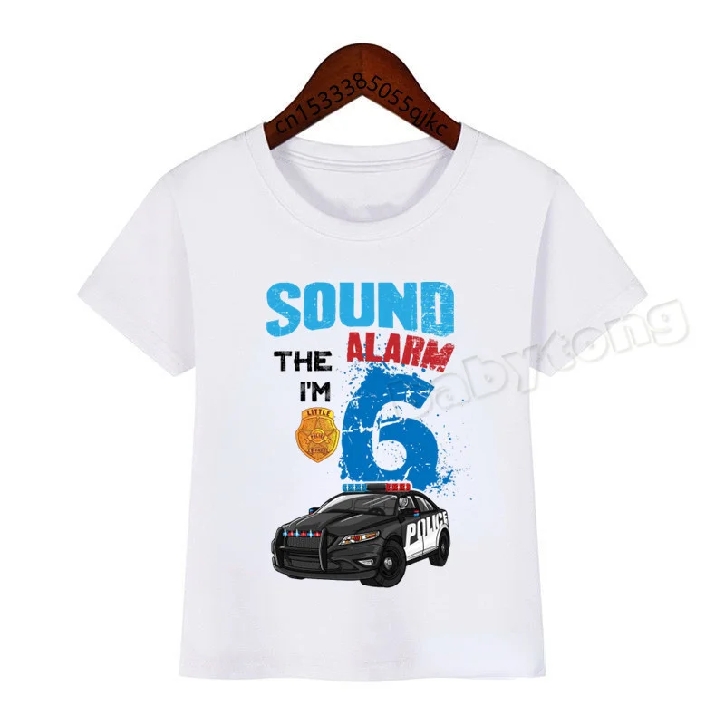 Children's Police Car 1-10 Birthday Gift Boys' T-shirt Sounds Alarm Cool T-shirt Children's Cute Fashion Top