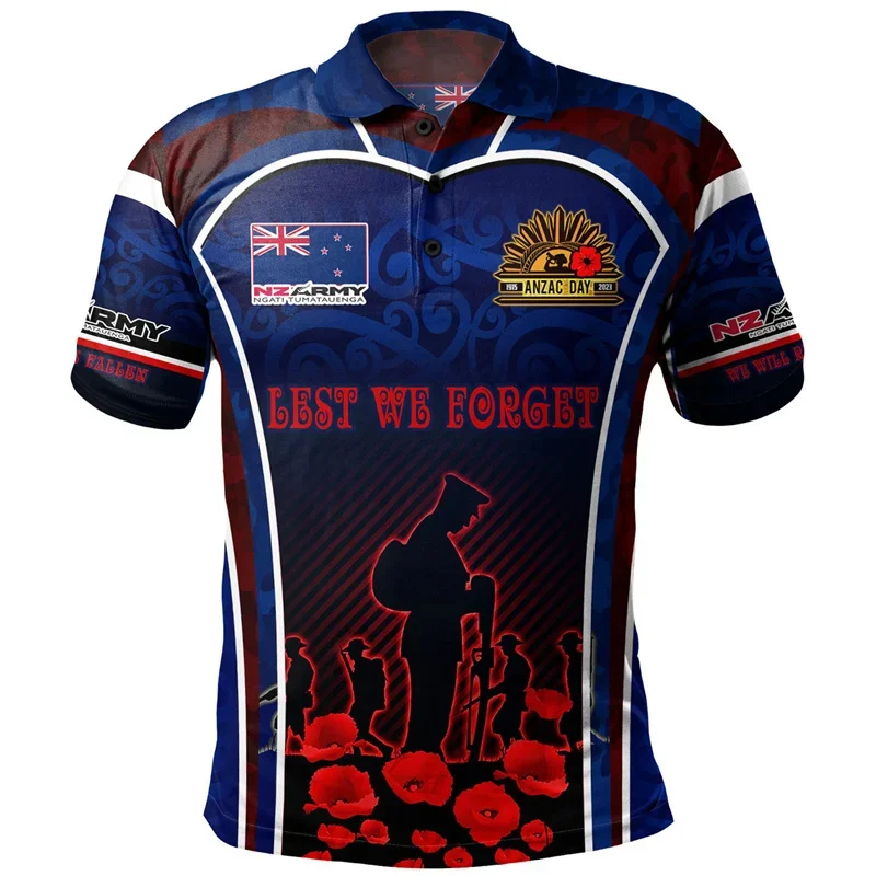 قميص بولو جديد بعلم نيوزيلندا نيوزيلندي ، أنماط الماوري ، طباعة الرجبي ثلاثية الأبعاد ، تي شيرت ، لئلا ننسى الرسم ، ملابس عتيقة للرجال ، الموضة #3