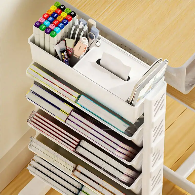 Simple Movable Book Shelf on Wheels 5/6 Layers Bookshelf Movable Floor Small Cart Book Storage Shelf Pen Holder Office Supplies image 5