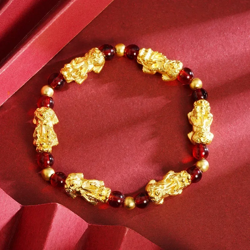 

24K Real Gold Bracelet , Pure Gold Lucky Dragon Solid Gold Chain Bracelet Fine Jewelry Gifts