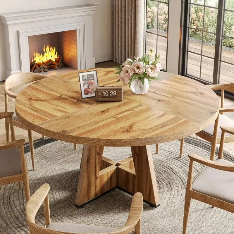 

Round Dining Table for 4-6 People, 47 Inches with Wooden Pedestal Base, Modern Dinner Table for Dining Room, Kitchen,Living Room