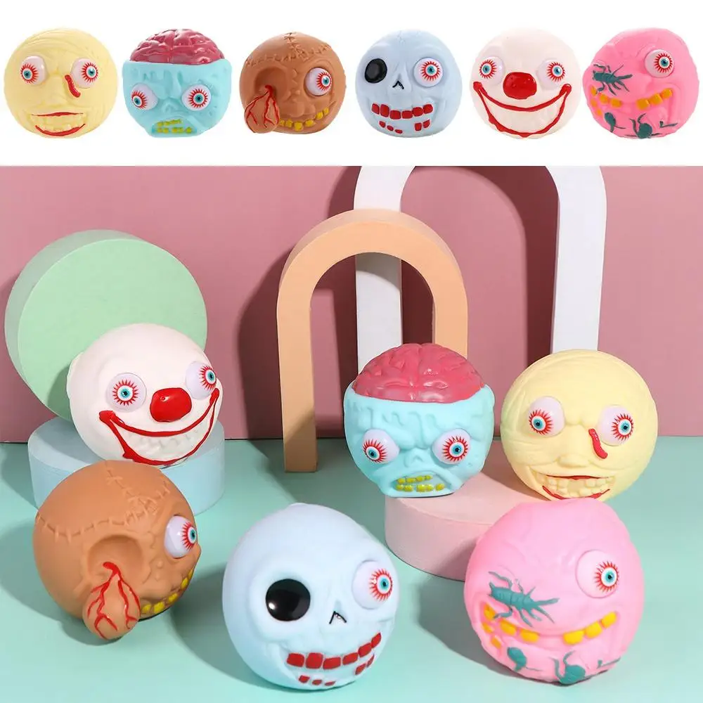 Stress Relief Soft Eye-popping Skull Toys Slow Rebound Clown Squeeze Fidget Toys Spider Brain Halloween Prank Toy Gift