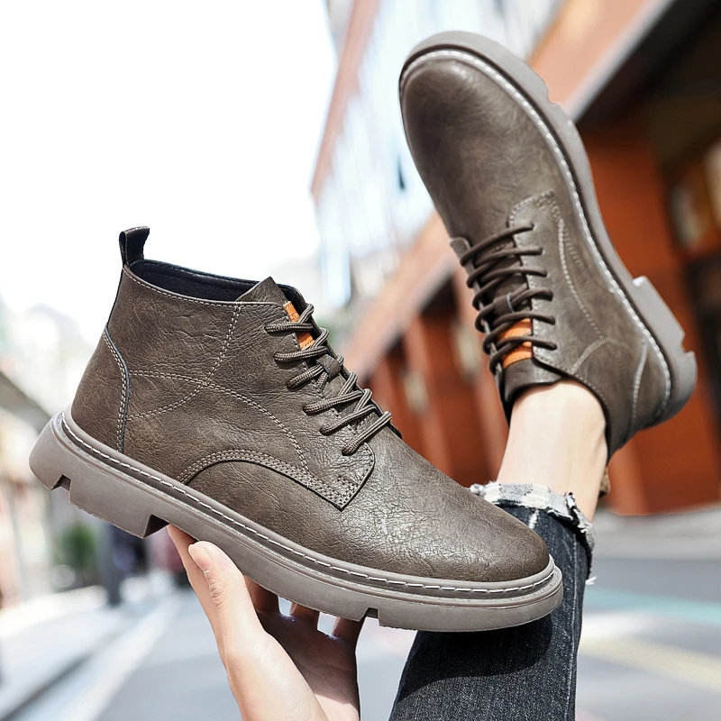 

High Quality Men's Comfortable Lace Up Non Slip Casual Short Boots Fashionable Brand Winter Insulation Outdoor High Top Boots