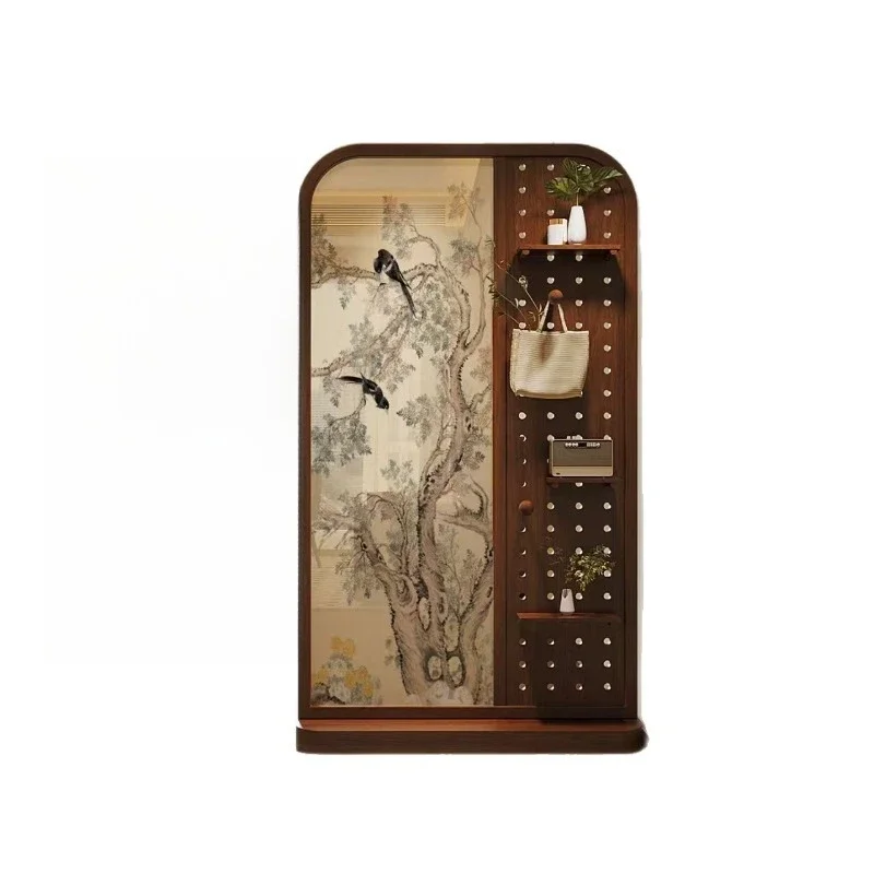 Modern multi-functional solid wood hole board screen,partition home living room dining room entrance blocking mobile seat screen