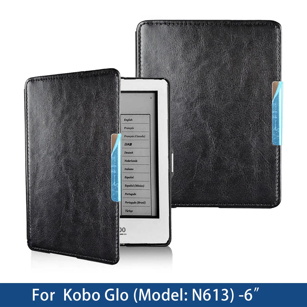 Cover For Kobo Glo 6 Inch Rakuten Ebook Ereader Pu Leather Pouch with Adsorption Closured Sleep Model N613 EBook Flip Cover Case