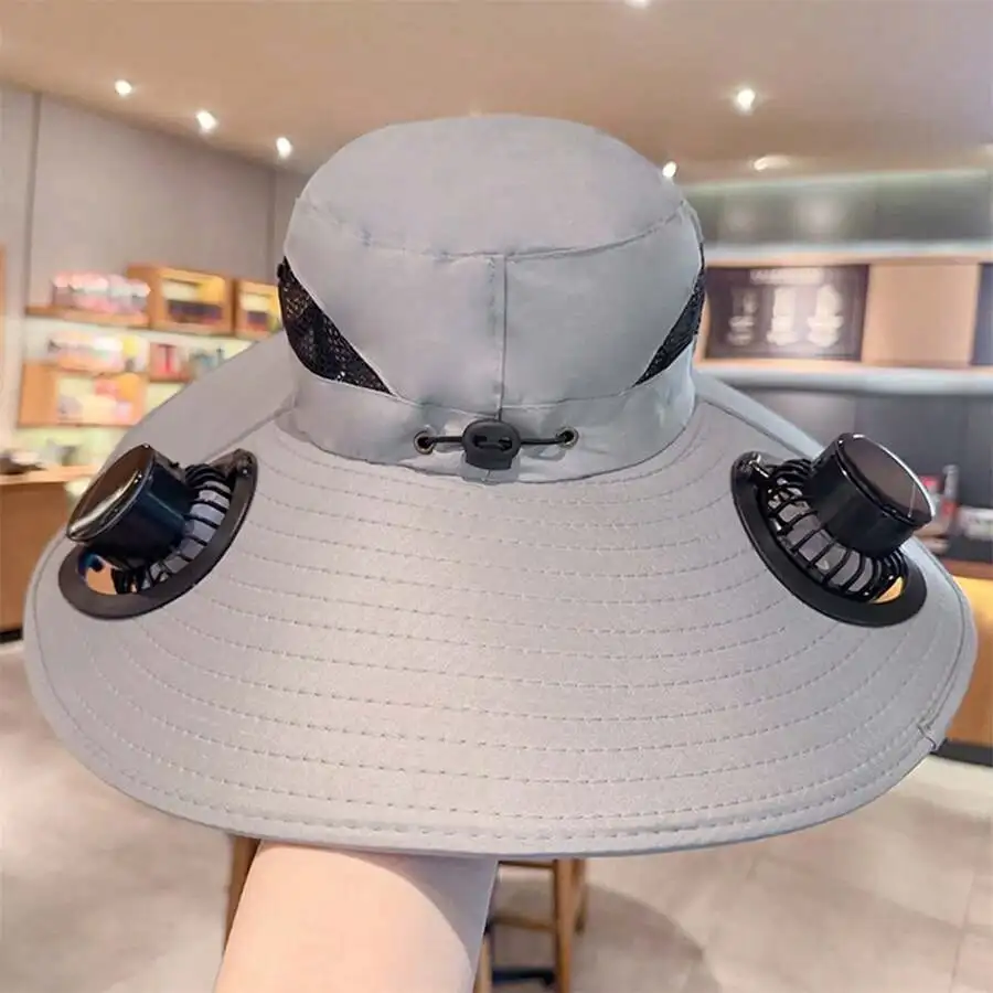 Sun Hat With Fan, Fine Mesh Adjustable Wide Brim Visor Summer Cap For Outdoor Camping