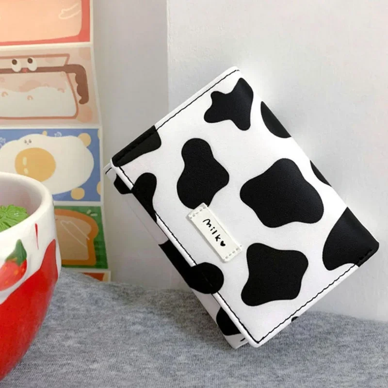 Women New Fashion Wallet Pu Leather Cartoon Cow Cattle Short Ladies Multi-card Slot Coin Purses Student Cute Triple Fold Wallet