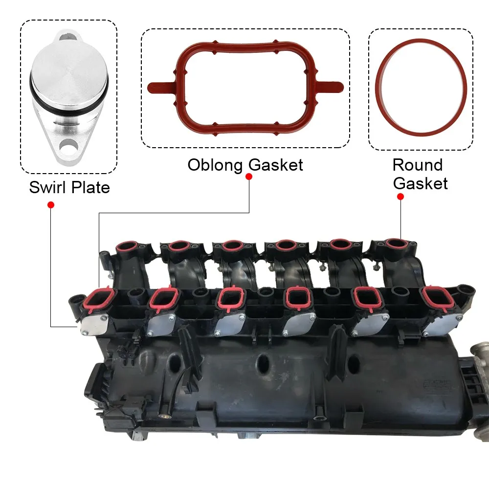 6x 22mm/33mm Swirl Flap Blanks Removal Repair Kit with Intake Manifold Gasket Seal For BMW E60 M47 M57 E90 6 Cylinder