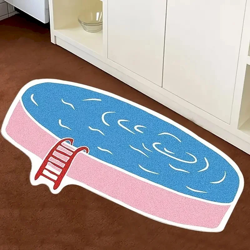 VIKAMA Pool Shaped Bath Mat, Soft, Quick Drying, Absorbent Door Mat, Anti Slip, Cute Irregular Pool Carpet, Home Decoration