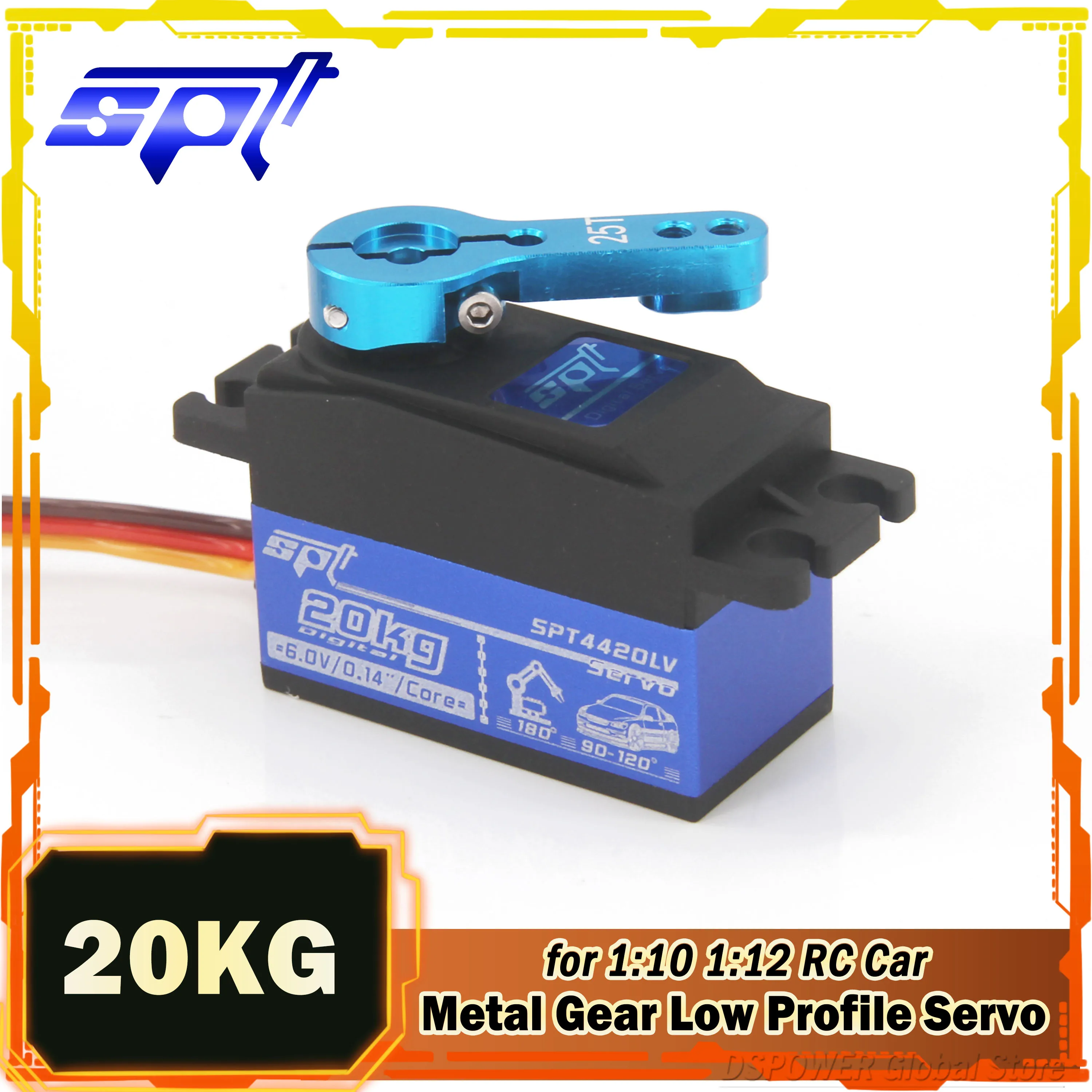 

SPT 4420LV 20KG Digital Servo 180° Metal Gear Low Profile Short Body w 25T for 1:10 1:12 RC Car SCX10 TRX4 Drift Robot Crawler