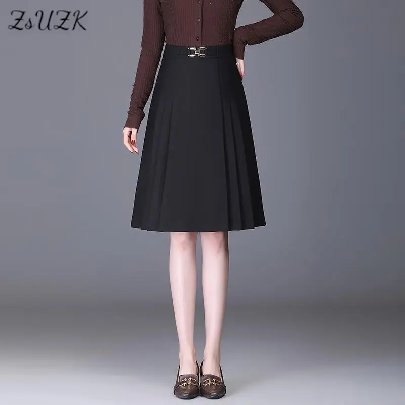 

ZUZK Women Solid A-Line Pleated Skirt Spring Autumn High Waist Knee-Length Fashion Skirt Work Wear Skirt Black Camel