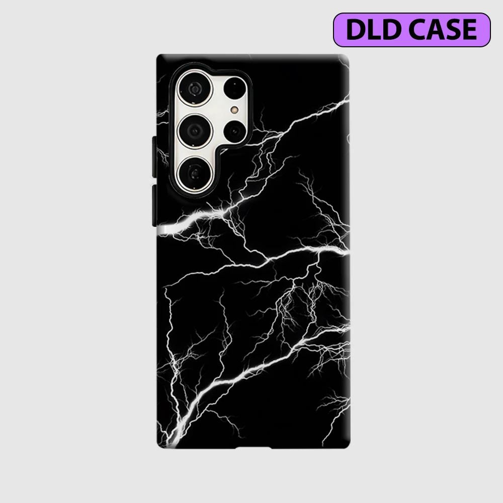 White Lightning Phone Case for Samsung Galaxy S26 S25 Ultra S24 S23 Ultra Plus Shockproof Double Layer Tough Back Cover