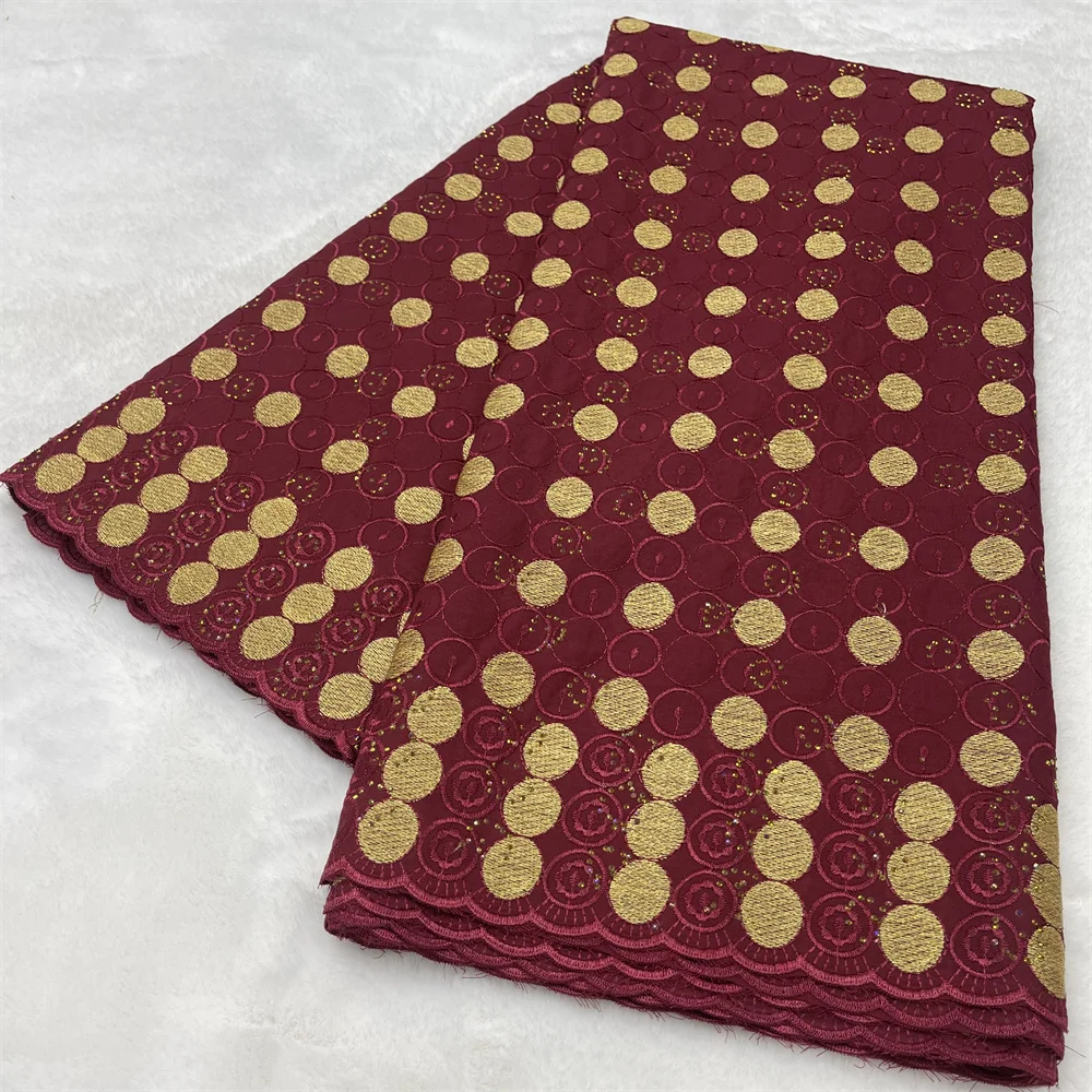 

2026 Latest African Cotton Lace Fabric with Stones High Quality Embroidery Lace Cotton Voile Lace for Wedding Party Sewing Dress