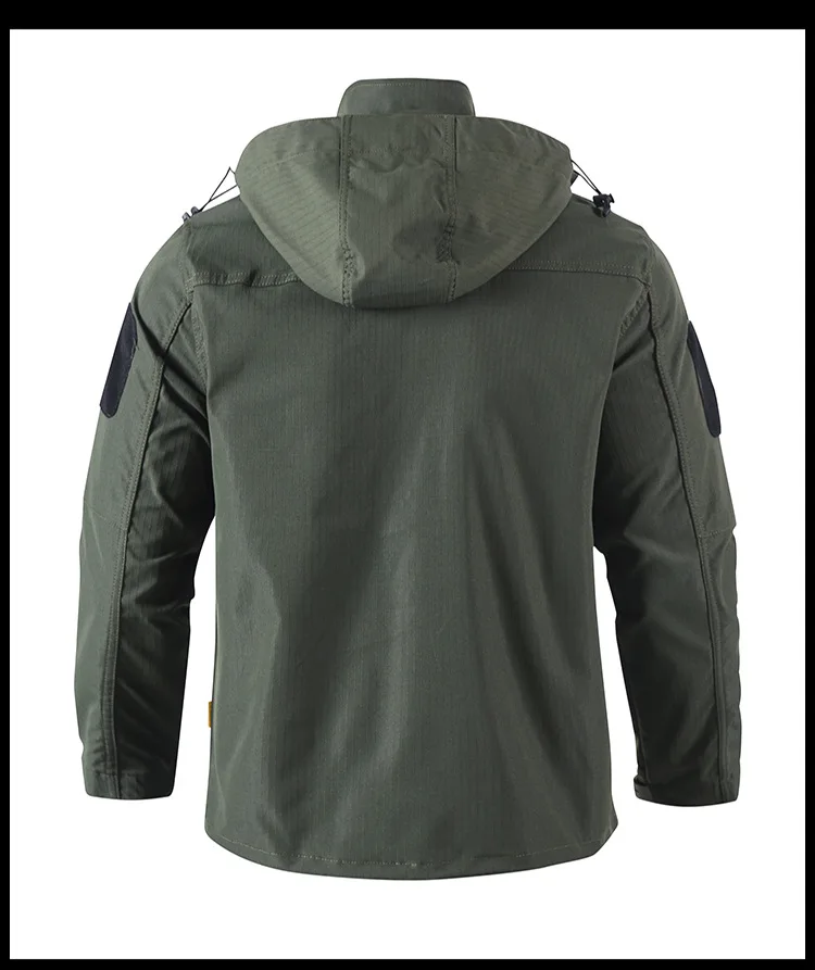 Frühling Herbst Herren Softshell Taktisches Zweiteiler-Set Wasserdicht Winddicht Multi-Taschen Abnehmbare Kapuze Jacke Gerade Cargohose – Detail 17