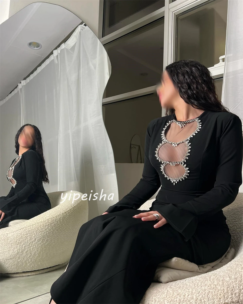 Abiti midi abito da sera casual sexy personalizzato con strass celebrità a-line o-collo su misura