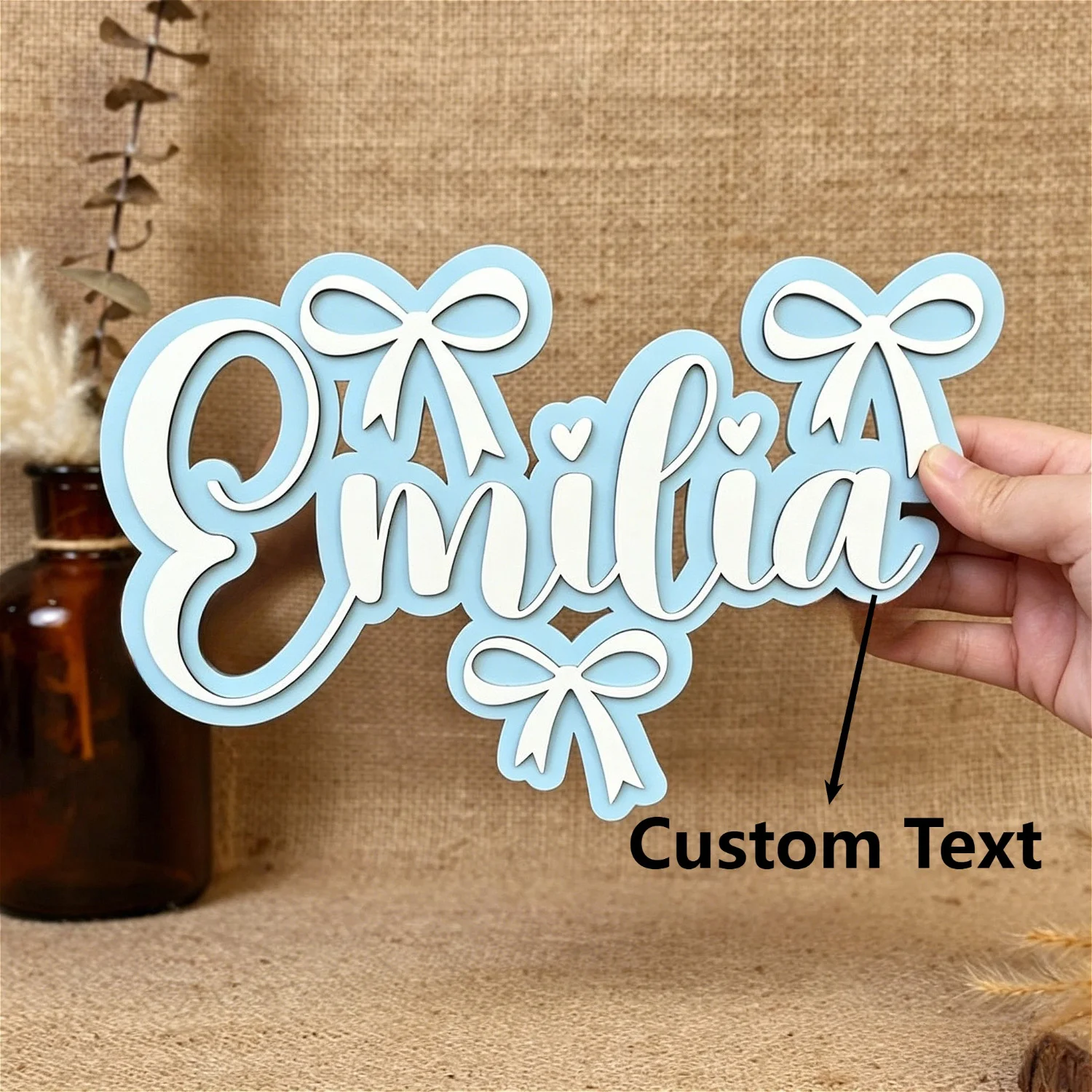 1pc Custom Name Wooden Wall Sign with Bow Decor Personalized Name Sign Wall Hanging Bedroom Home Decor Art Ornament