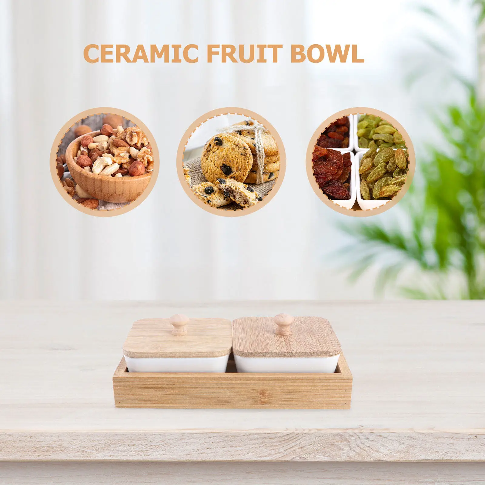 

Набор из 1 предмета: Премиальная керамическая тарелка с деревянной подставкой для закусок, сухофруктов, выпечки, сервировочное блюдо, декоративная фруктовница