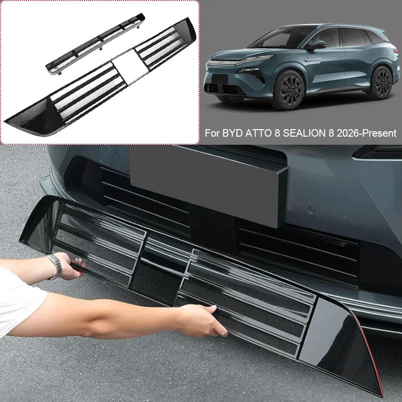 Car Modify Front Bumper Center Intake Grille Cover For BYD ATTO 8 SEALION 8 2026-Present Front Buckle Insect Proof Net Accessory