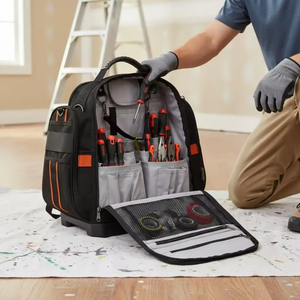 Heavy Duty Tool Backpack Wear-Resistant Portable Tool Bag Thickened Work Equipment for Workers, Professionals, Construction Site