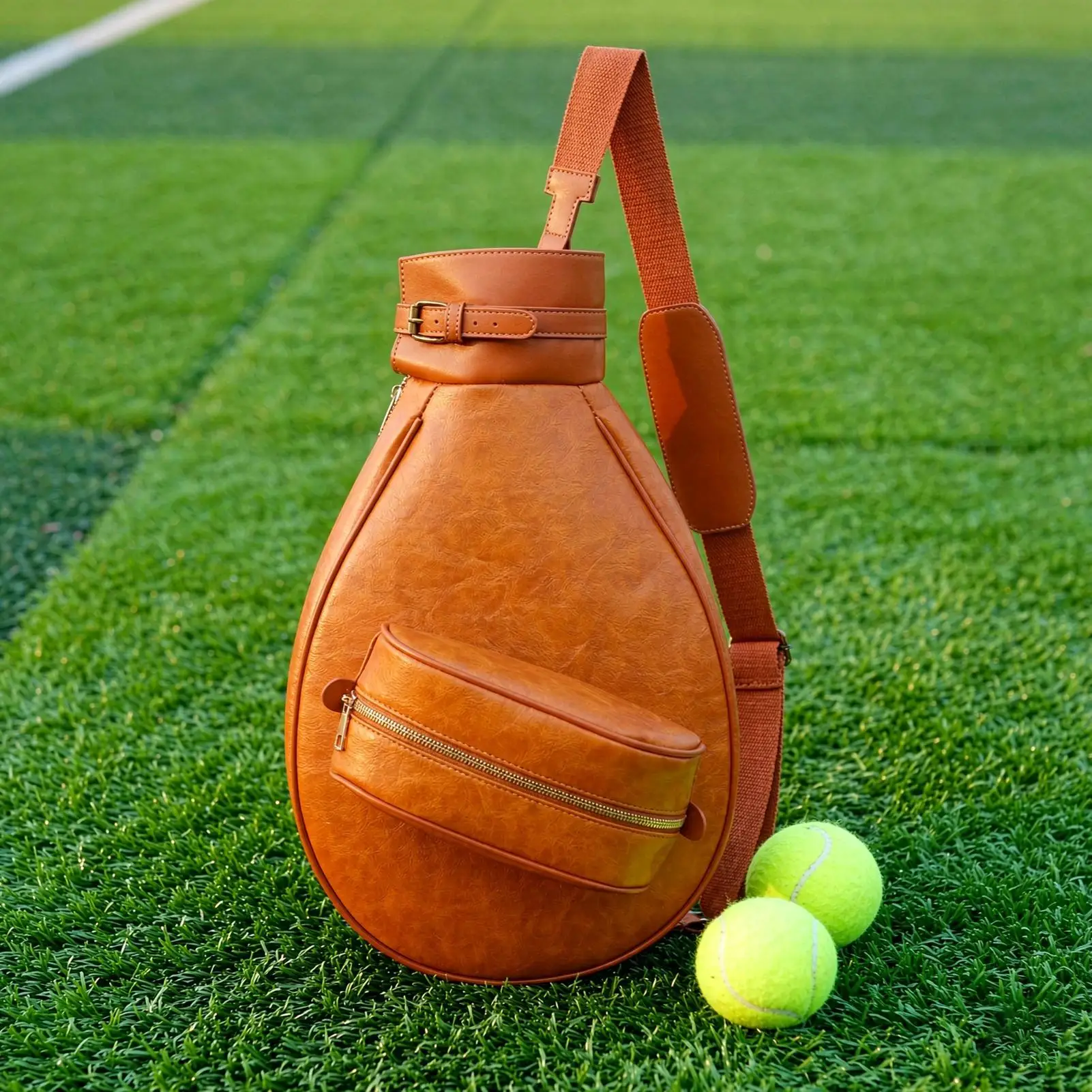 Badminton Bag Portable Waterproof PU Large Capacity Storage Sling Tennis Racket Sling Bag For Women Men Player Gym Beach Sport