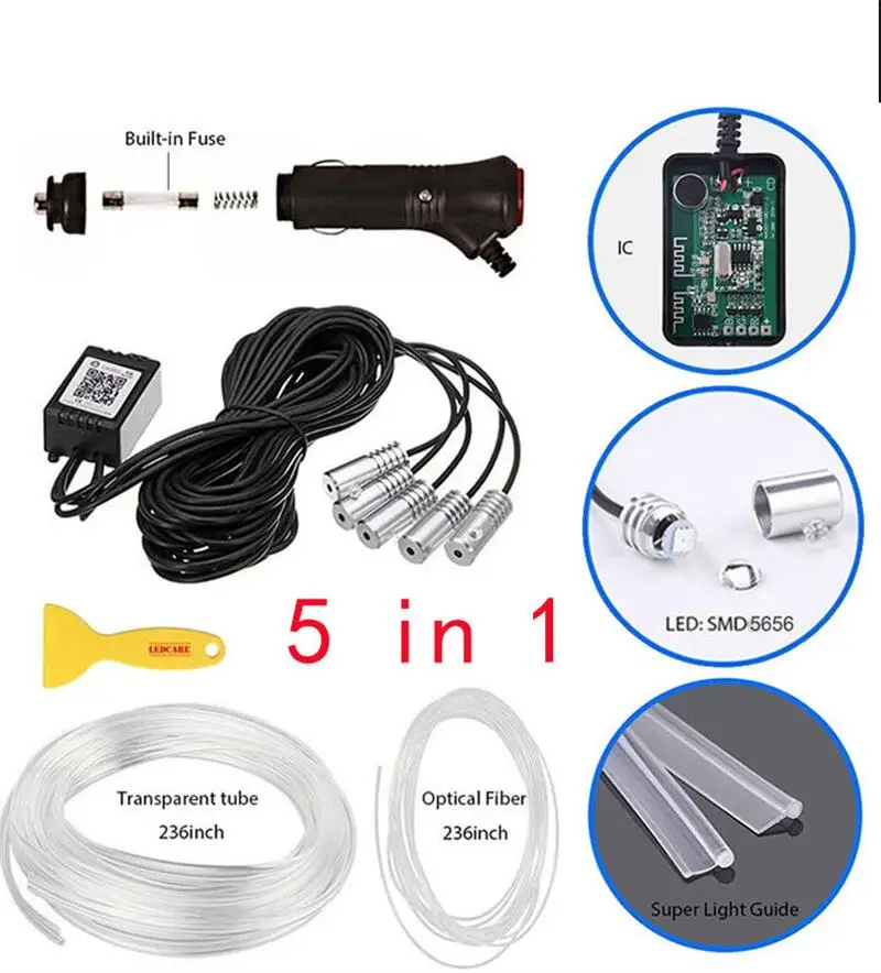 أضواء سلك EL مرنة مع التحكم في التطبيق شريط جو محيط مصابيح زخرفية 12 فولت شريط Led النيون RGB الداخلي للسيارة