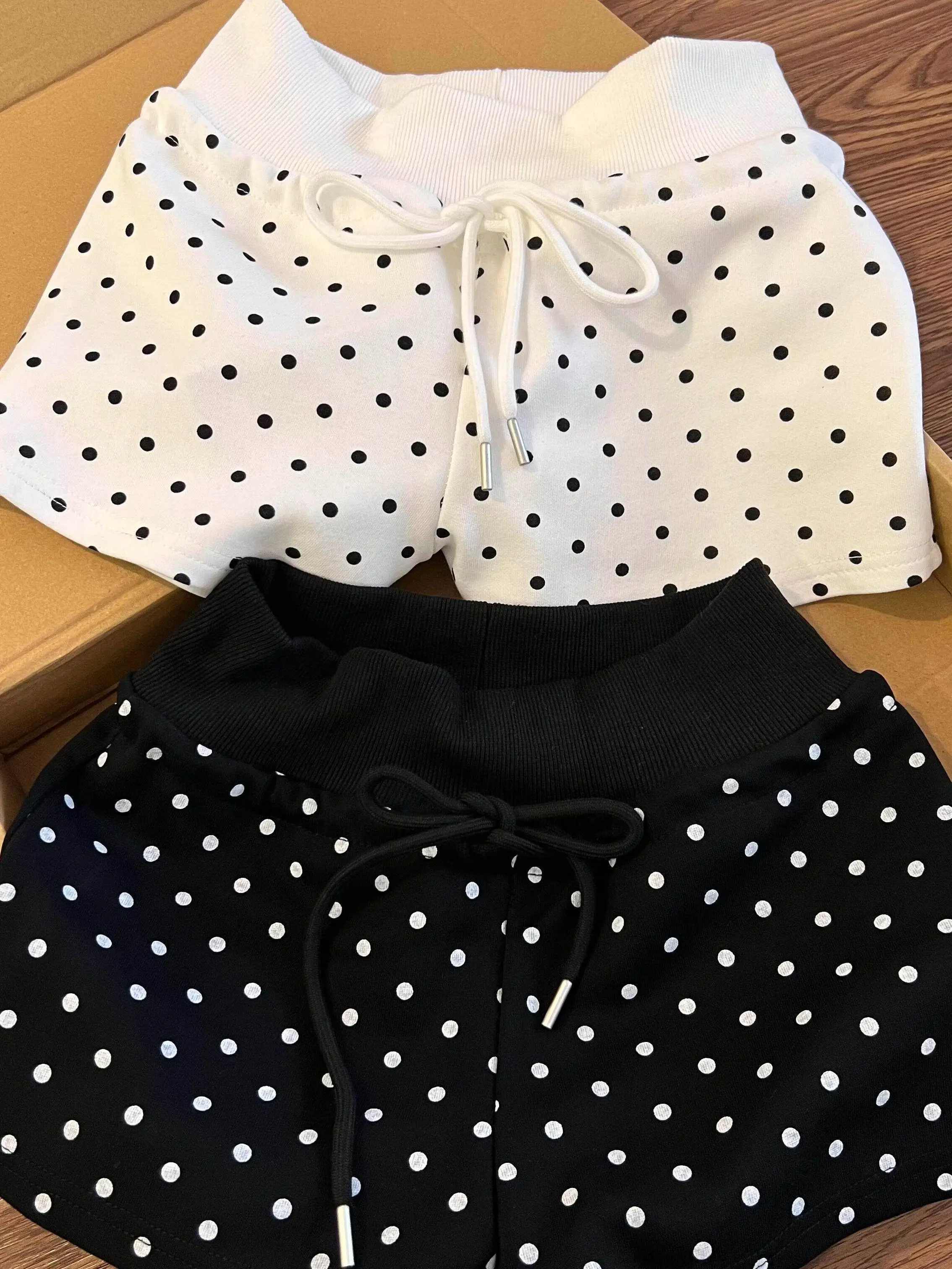 

Sporty Polka Dot Drawstring High Waist Wide Leg Short Pants Women Summer Outdoor Wear Casual Loose Slimming Hot Pants