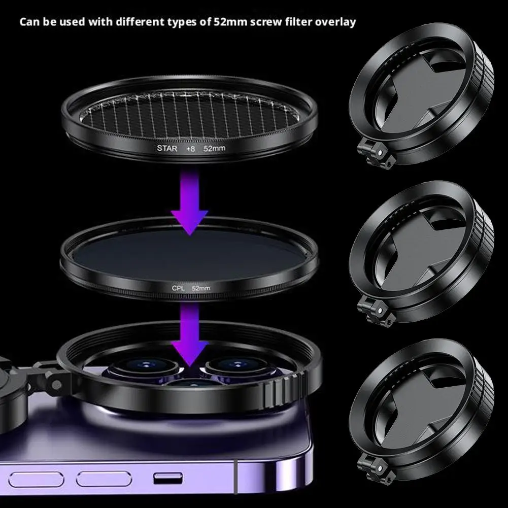 磁気式52mmスマホフィルターアダプター 調整可能なカラーレンズフィルター Vlogスマホ撮影用フィルターアダプター