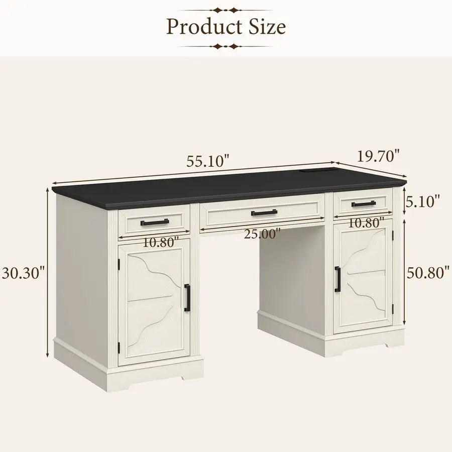 Computer Desk with File Drawer,Rustic Executive Desk with Drawers Wood Office Desk with Ample Storage Drawers,Farmhouse Large H