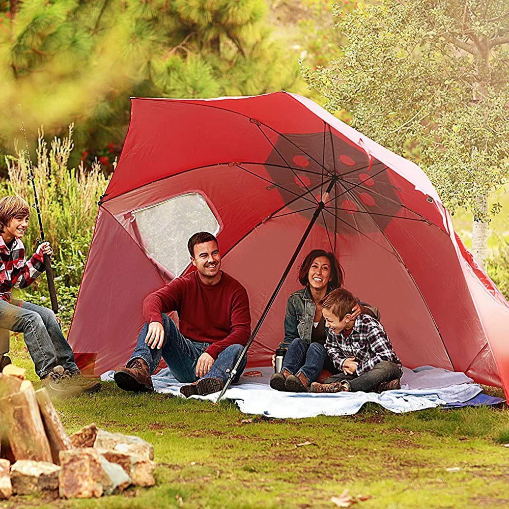Tragbarer Multifunktionaler Outdoor-Camping-Strandschirm, Sonnenschutzzelt mit Fenster für Angeln und Strand