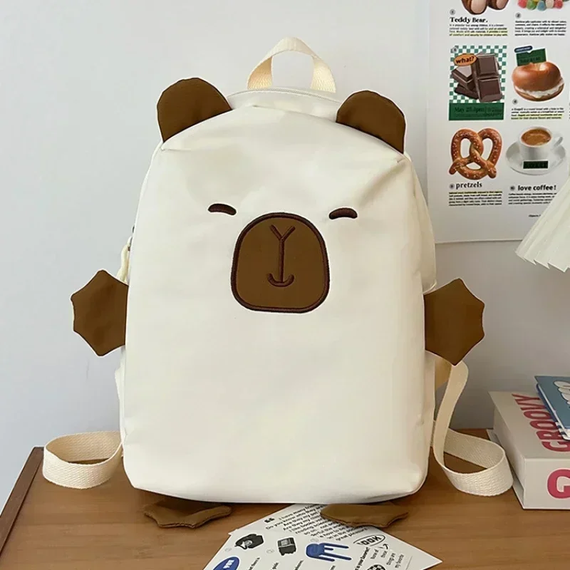 Cute Cartoon Animal Capybara Patterns Backpack Large Capacity Commuting Lovely Adjustable Curved Shoulder Strap Soft Handle