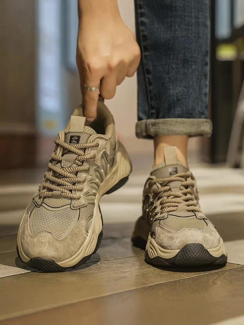 

Men's Summer Sport Shoes Casual Wear-resistant Outdoor Travel Dad Shoes Thick Bottom Anti-slip Fashionable Flat Heel PU Material