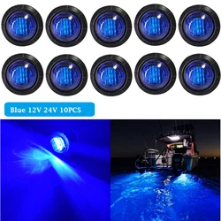 10 pçs 12v 24v barco marinho popa led luz de popa redonda led lâmpada traseira à prova dip67 água ip67 iate marcador lateral luzes cortesia azul