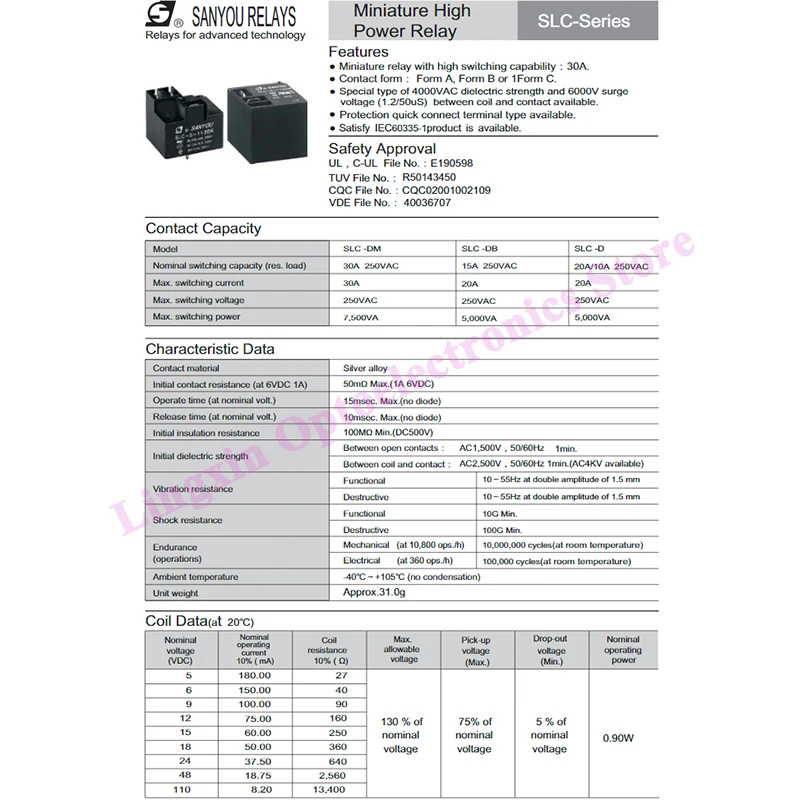 2PCS/lot Relay SLC-05VDC-SL-C SLC-12VDC-SL-C SLC-24VDC-SL-C Set of conversions 5PIN 30A T91 SLC-12VDC-SL-A 4PIN DC 05V 12V 24V